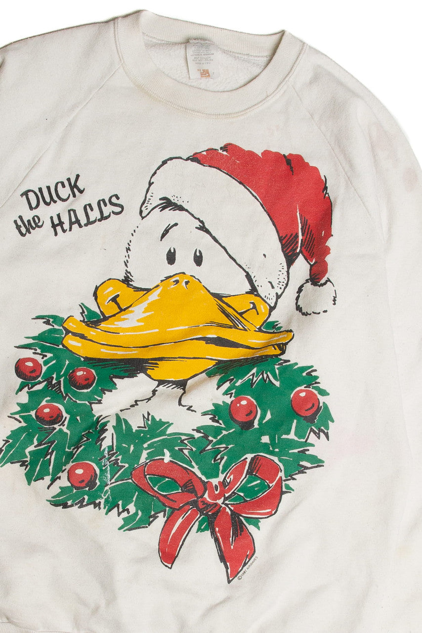 Vintage White Duck The Halls Christmas Sweatshirt