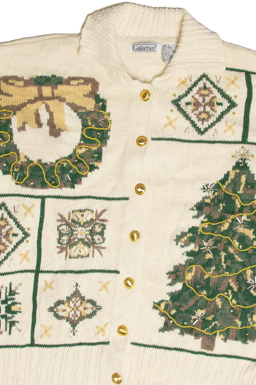 Vintage White Ugly Christmas Cardigan 63281