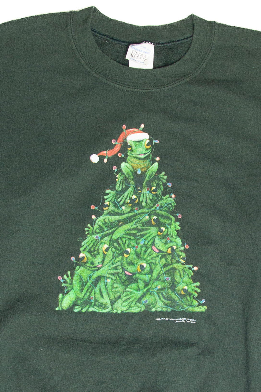 Vintage Frog Christmas Tree Holiday Sweatshirt