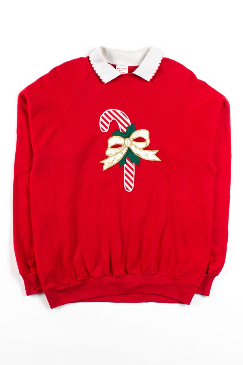 Candy Cane Collared Vintage Christmas Sweatshirt