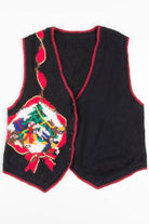 Black Big Knit Ribbon Picture Ugly Christmas Vest 57364