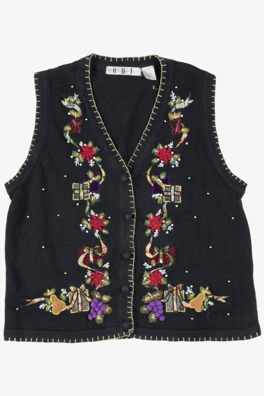Black Embroidered Ugly Christmas Vest 57375