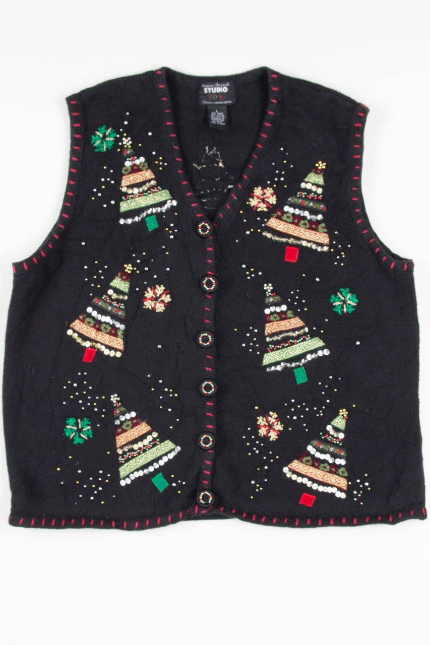 Black Beaded Trees Ugly Christmas Vest 57550