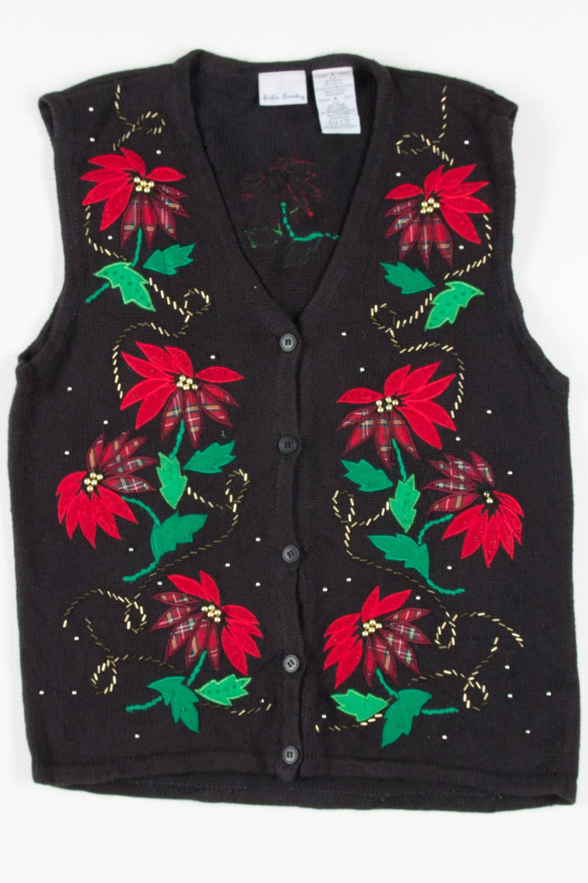 Black Poinsettias Ugly Christmas Vest 57655