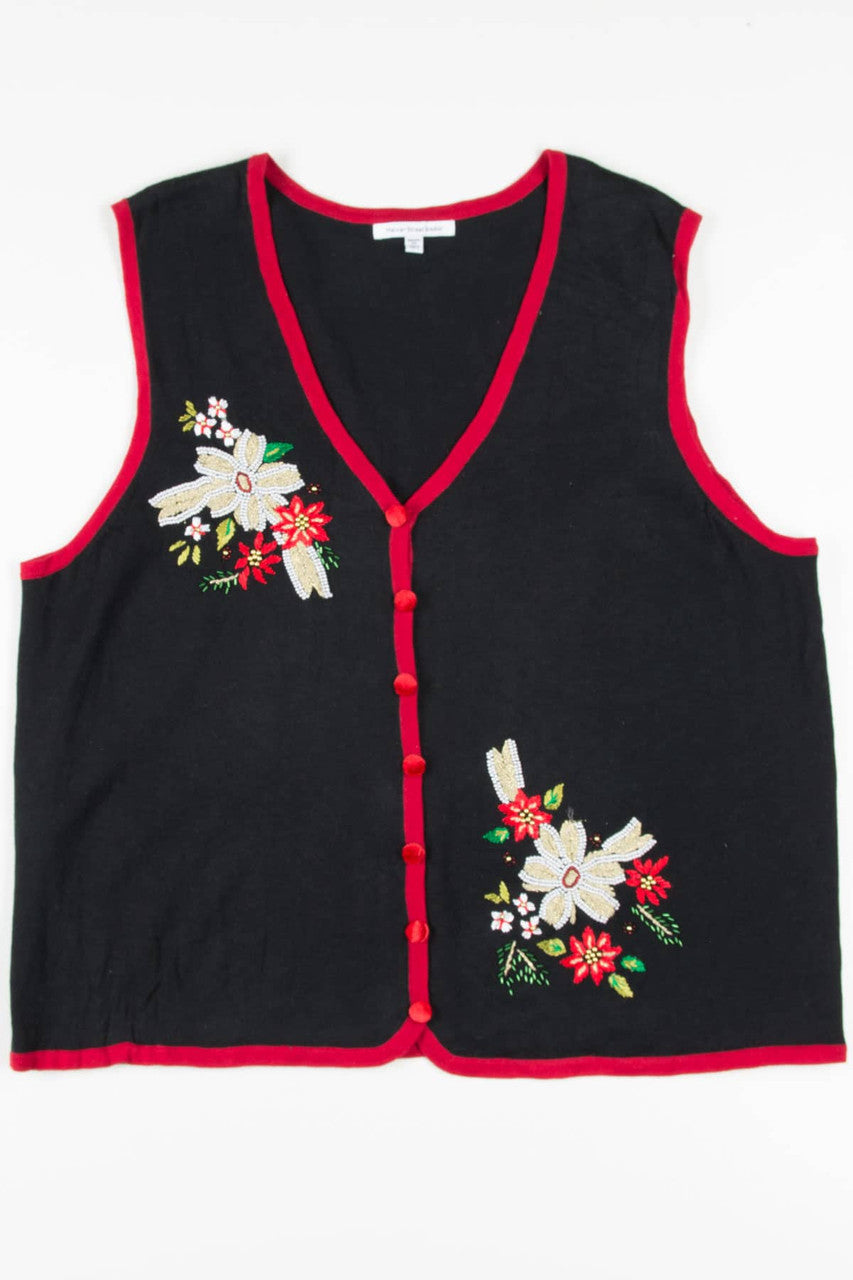 Black Poinsettias Ugly Christmas Vest 57740