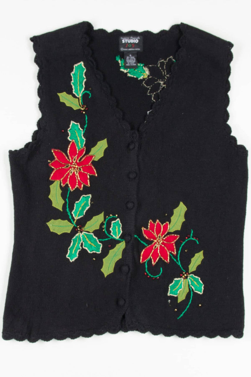 Black Poinsettias Ugly Christmas Vest 57744