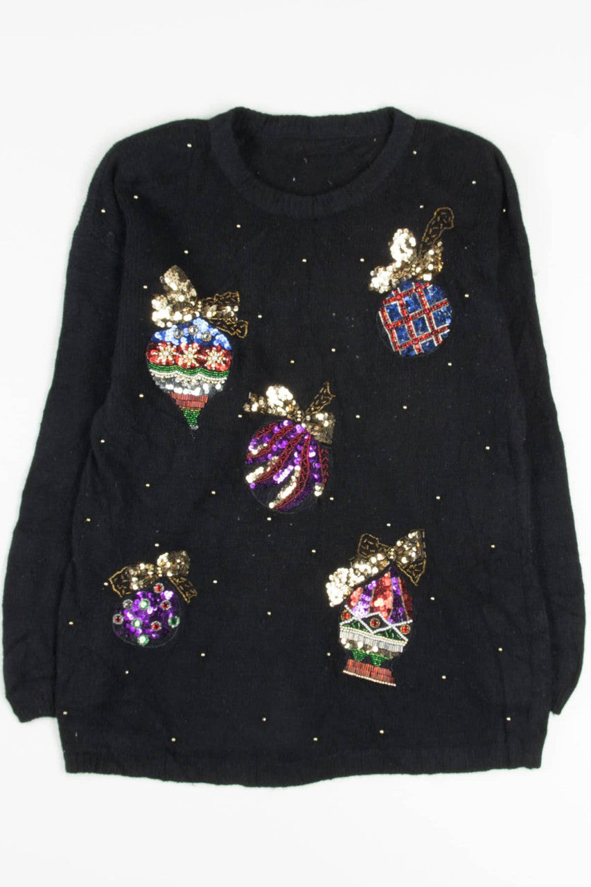 Black Sequin Ornaments Ugly Christmas Pullover 57782