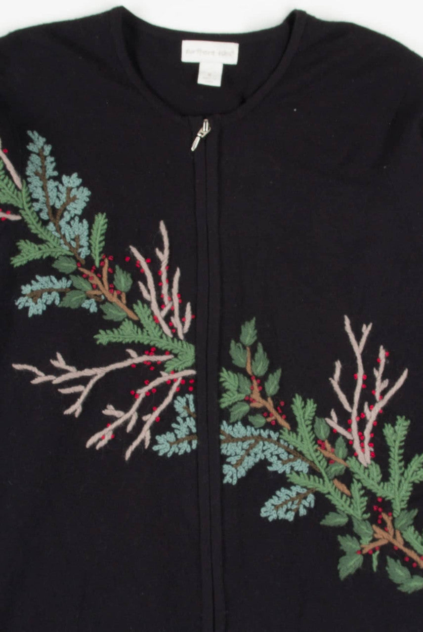 Black Holly Branches Ugly Christmas Cardigan 57784