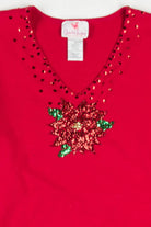 Red Sequin Poinsettia Ugly Christmas Pullover 57790