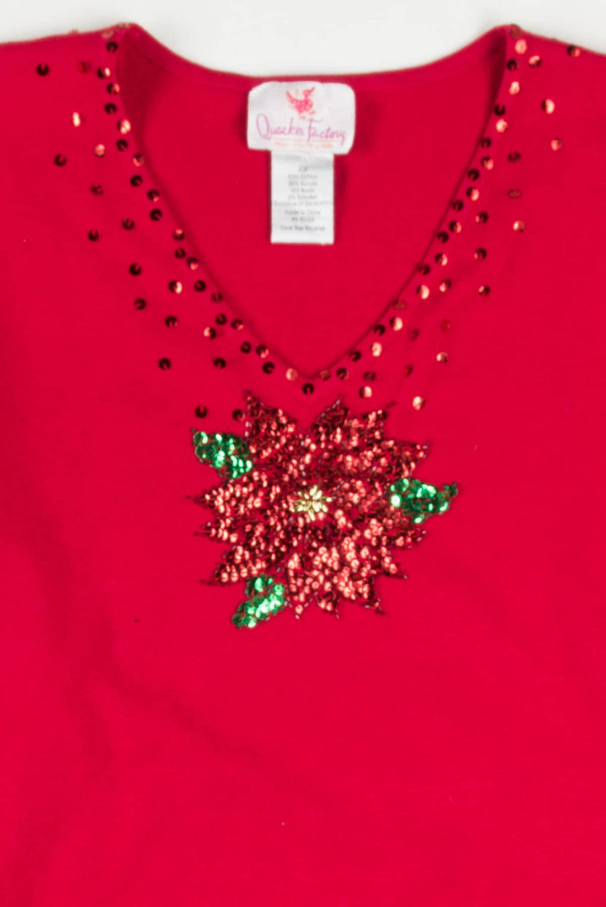 Red Sequin Poinsettia Ugly Christmas Pullover 57790