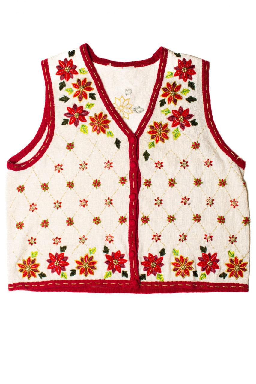 White with Red Flowers Ugly Christmas Vest 59259