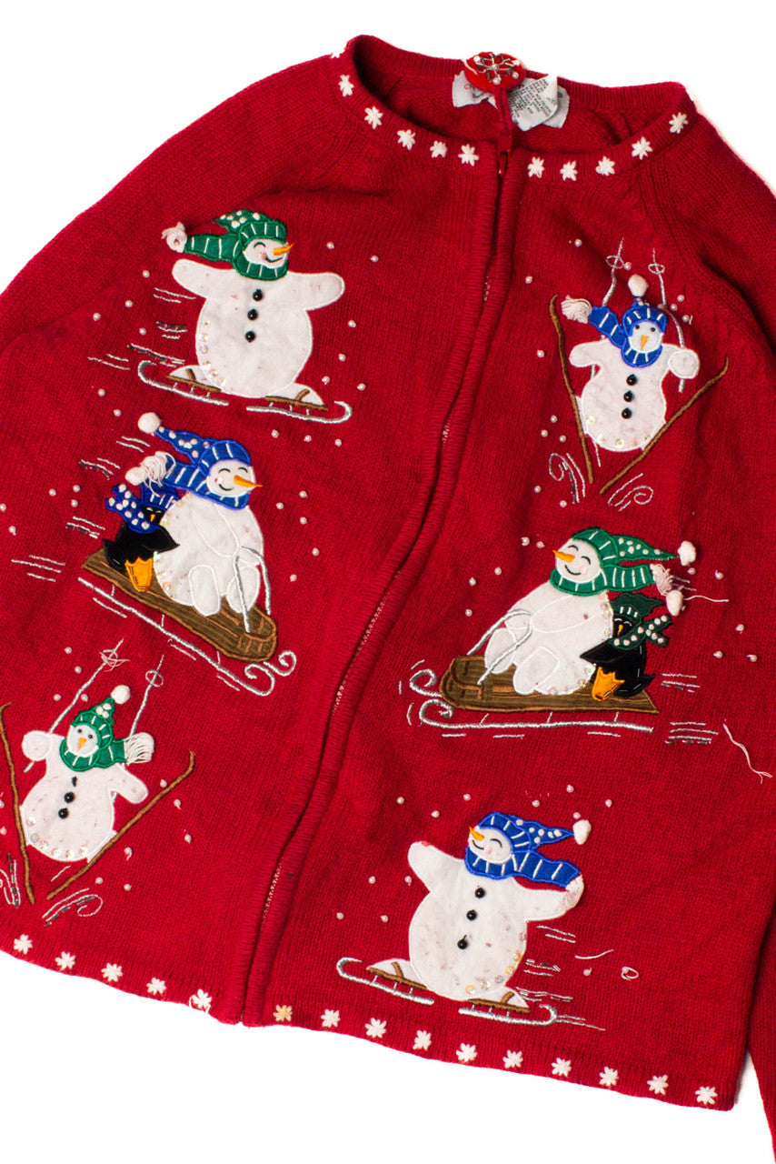 Skiing Snowman Ugly Christmas Cardigan 59347