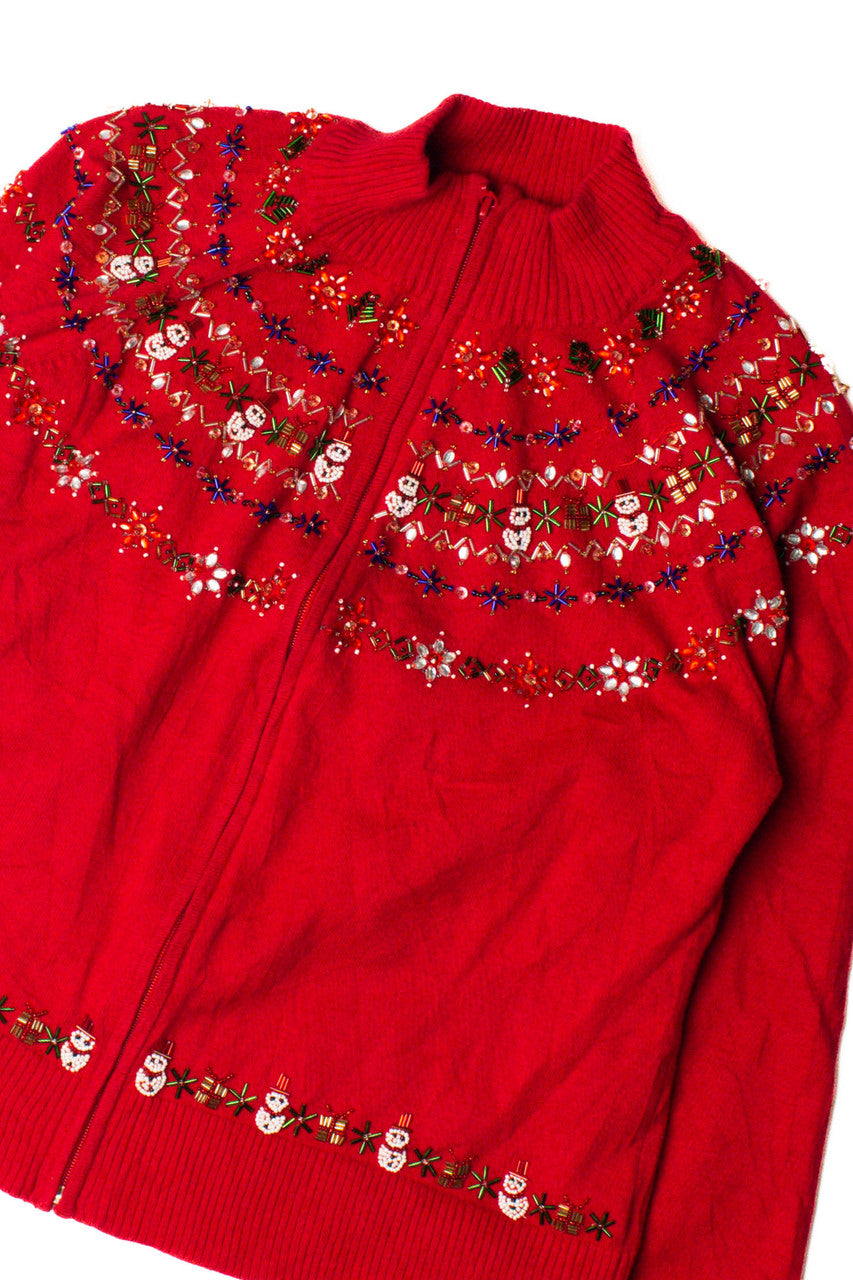 Beaded Small Snowmen Ugly Christmas Cardigan 59431 (2006)