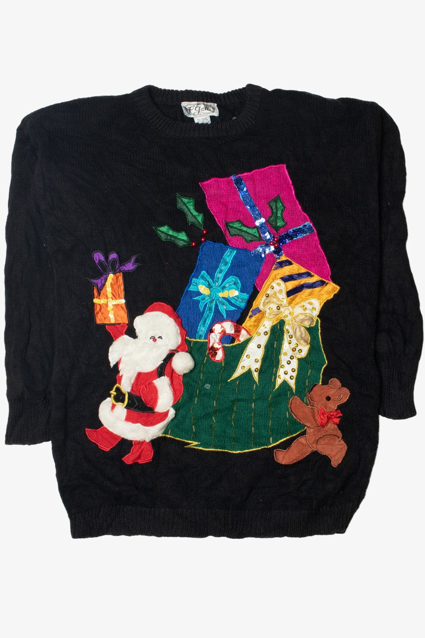 Vintage Fuzzy Pom Pom Santa Ugly Christmas Sweater 59536