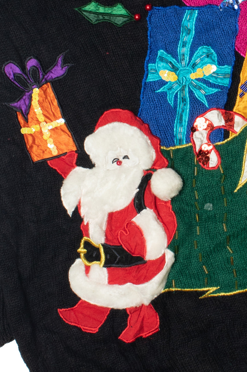 Vintage Fuzzy Pom Pom Santa Ugly Christmas Sweater 59536