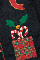 Vintage Candy Cane Plaid Pockets Ugly Christmas Sweater Cardigan 59539