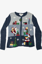 Vintage Santa Presents Ugly Christmas Zip Up Cardigan Sweater