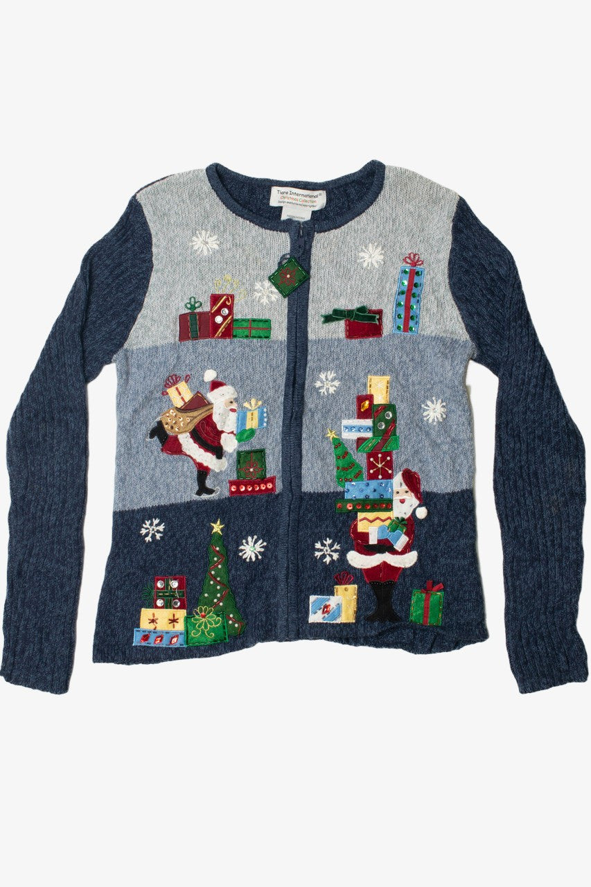 Vintage Santa Presents Ugly Christmas Zip Up Cardigan Sweater
