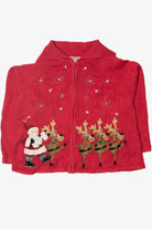 Vintage Santa & Reindeer Ugly Christmas Zip Up Cardigan Sweater