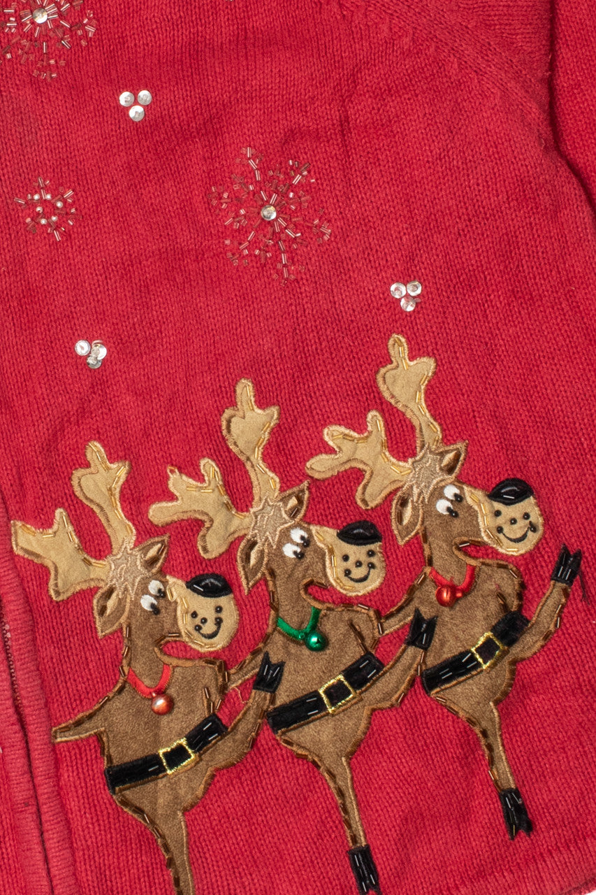 Vintage Santa & Reindeer Ugly Christmas Zip Up Cardigan Sweater