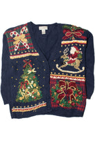 Vintage Santa & Christmas Tree Ugly Christmas Cardigan Sweater 59543