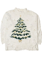 Vintage Christmas Tree With Gold Bows Hand Knit Ugly Christmas Sweater