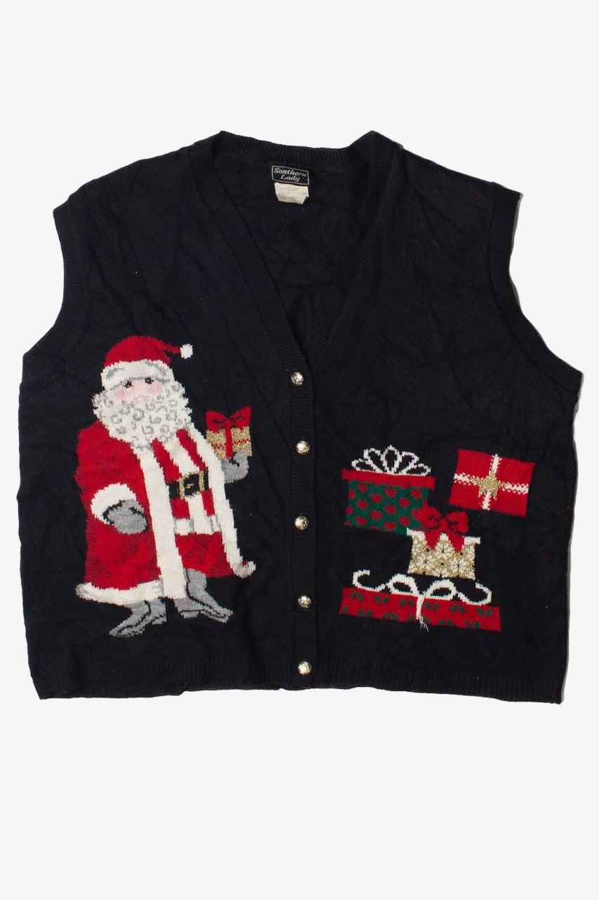 Santa and Presents Black Ugly Christmas Sweater Vest 60804