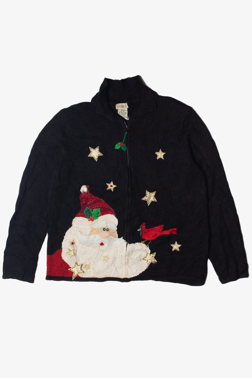 Santa and a Cardinal Zip Up Ugly Christmas Sweater 60822