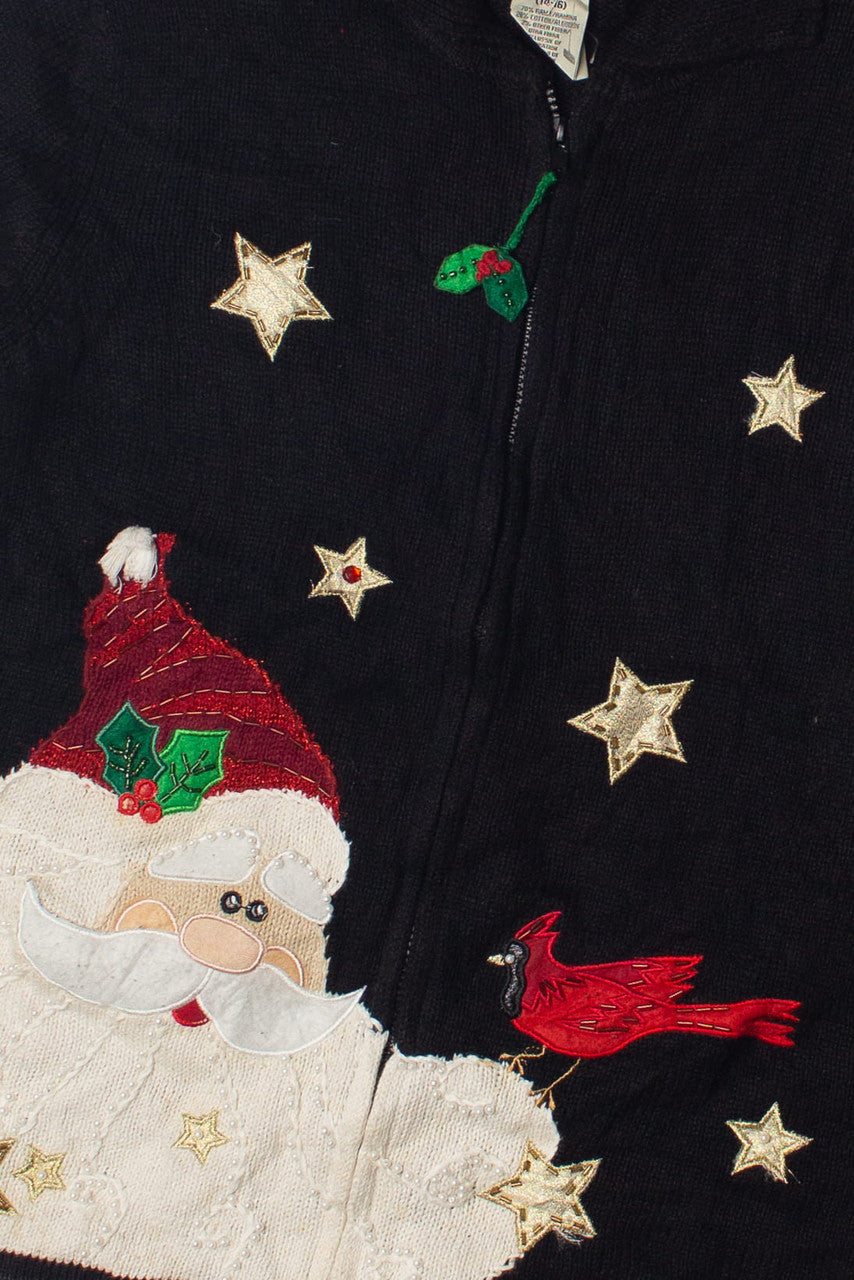 Santa and a Cardinal Zip Up Ugly Christmas Sweater 60822