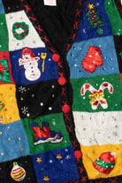Black Patchwork Ugly Christmas Sweater Vest 61319