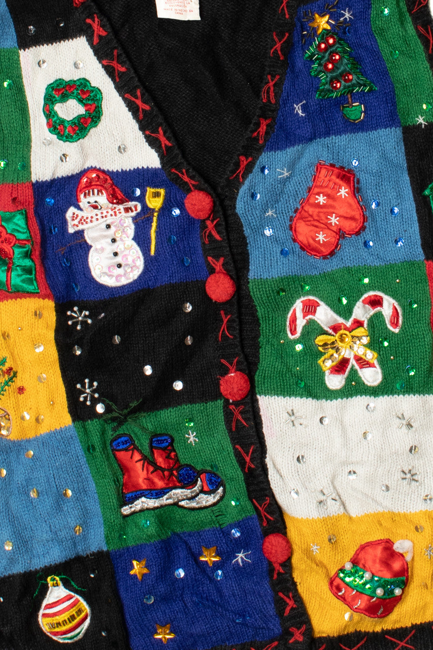 Black Patchwork Ugly Christmas Sweater Vest 61319