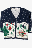 Skiing Bears Navy Ugly Christmas Sweater Cardigan 61355