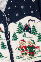 Skiing Bears Navy Ugly Christmas Sweater Cardigan 61355