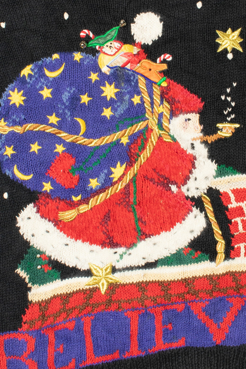 Mary Engelbreit "Believe" Santa Ugly Christmas Sweater