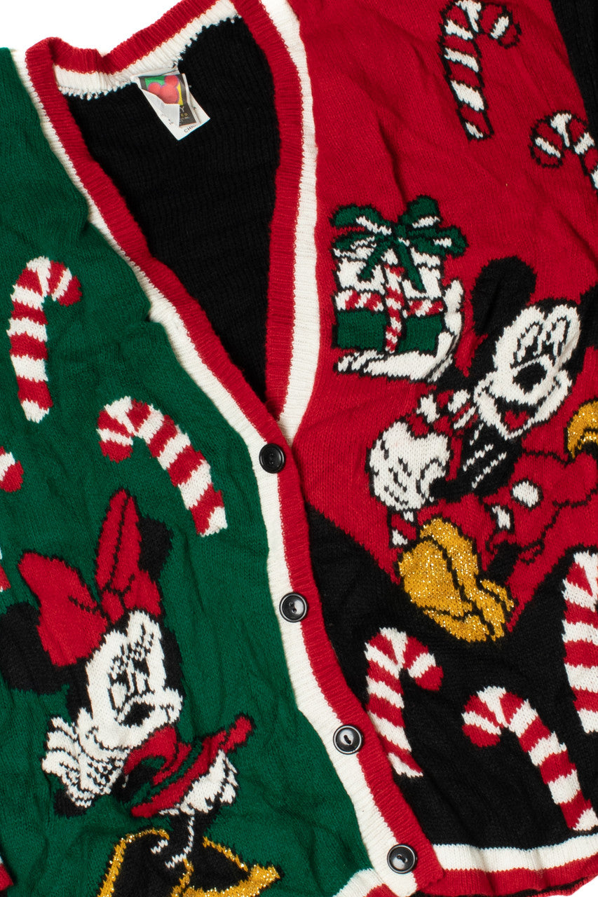 Mickey & Minnie Mouse Disney Shimmery Ugly Christmas Cardigan Sweater