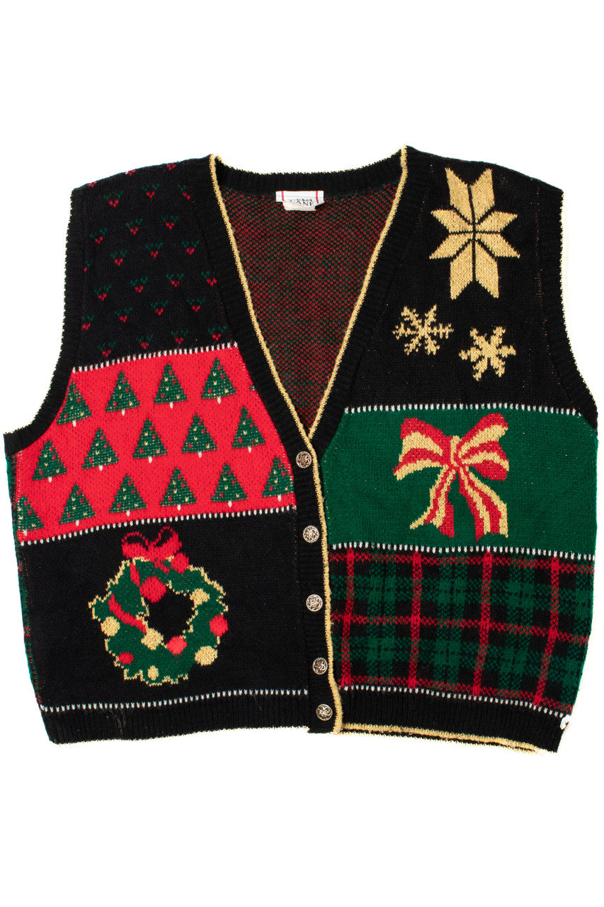 Patchwork Plaid Shimmery Ugly Christmas Sweater Vest