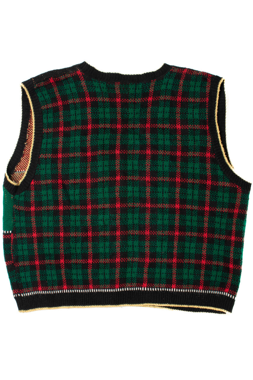 Patchwork Plaid Shimmery Ugly Christmas Sweater Vest