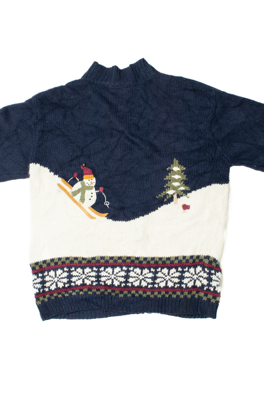 Skiing Snowmen Ugly Christmas Zip-Up Cardigan Sweater 61385