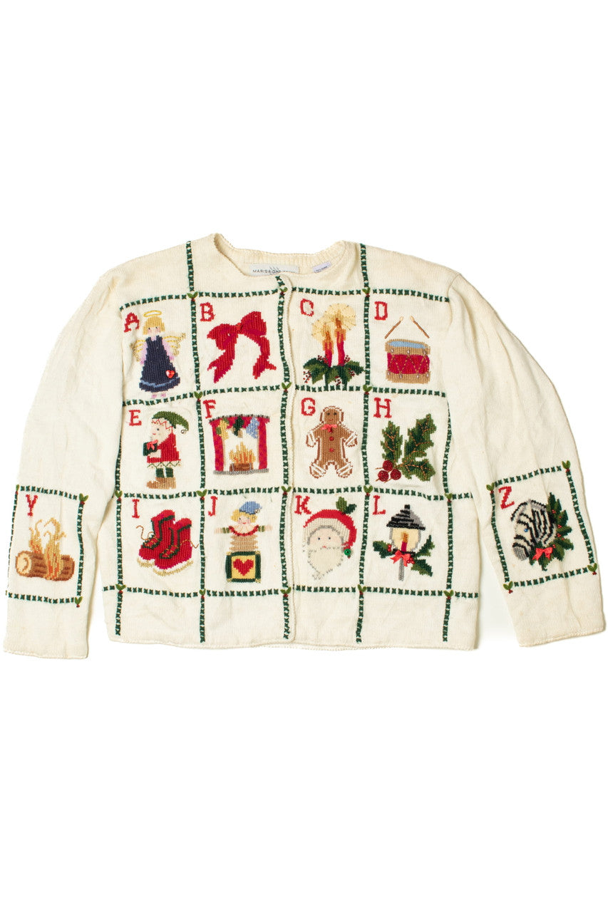 ABC's of Christmas Patchwork Ugly Christmas Cardigan 61386