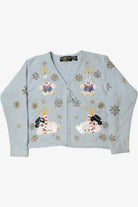 Pale Blue Beaded Snowmen Ugly Christmas Zip-Up Cardigan 61392