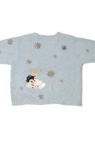 Pale Blue Beaded Snowmen Ugly Christmas Zip-Up Cardigan 61392