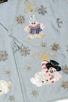 Pale Blue Beaded Snowmen Ugly Christmas Zip-Up Cardigan 61392