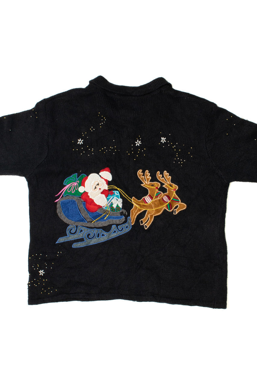 Santa & His Reindeer Ugly Christmas Zip-Up Cardigan 61393