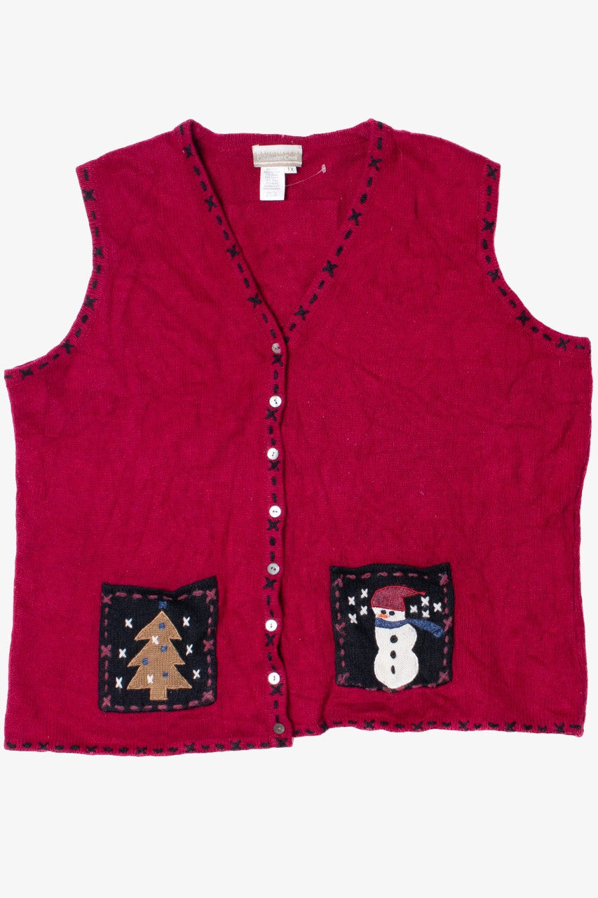Patchwork Front Pockets Ugly Christmas Vest 61403