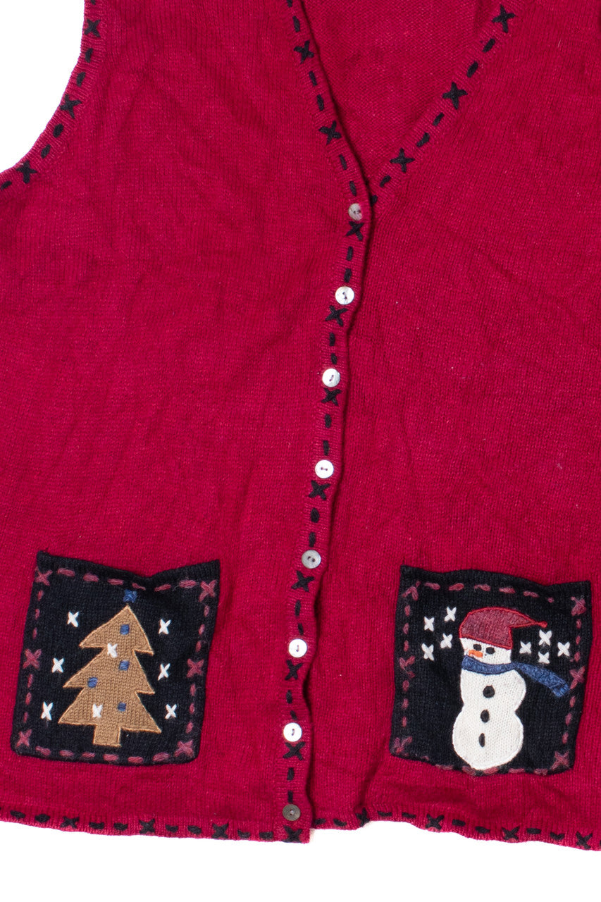 Patchwork Front Pockets Ugly Christmas Vest 61403
