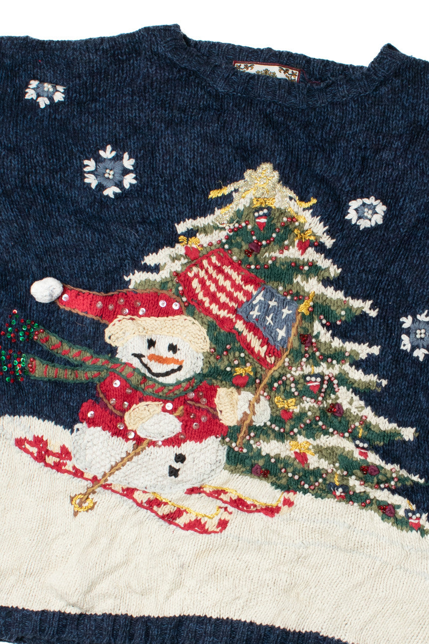 Americana Skiing Snowman Ugly Christmas Sweater 61435