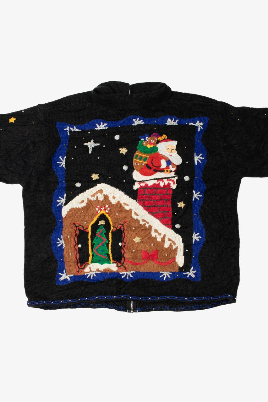 Santa Chimney Scene Ugly Christmas Zip-Up Cardigan 61436