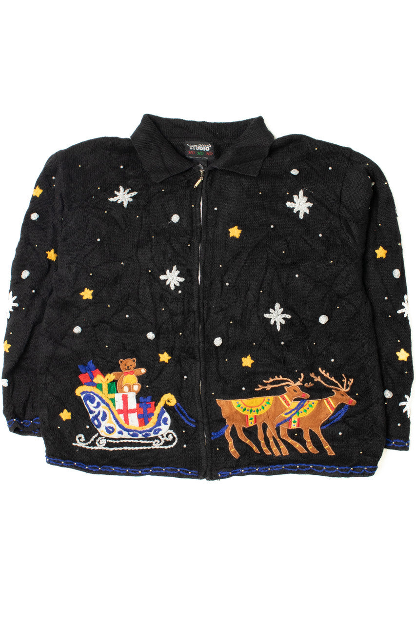 Santa Chimney Scene Ugly Christmas Zip-Up Cardigan 61436