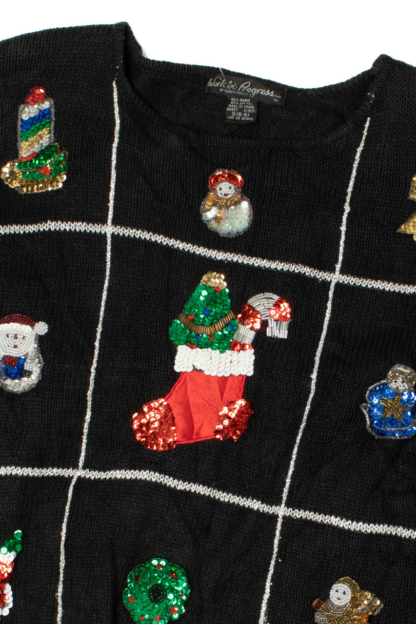 Sequin Holiday Grid Ugly Christmas Sweater 61444