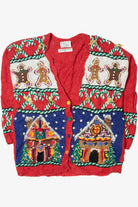 Vintage Gingerbread Houses Ugly Christmas Cardigan Sweater (1993)